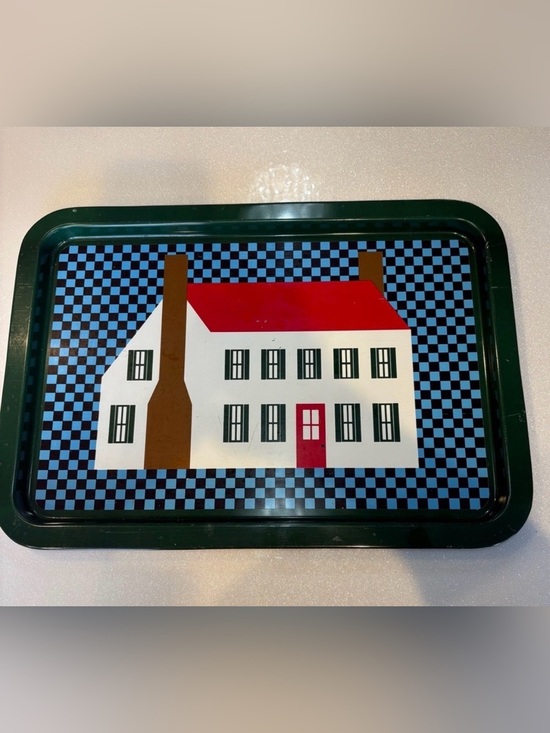 Faroy Made In Spain Other - RARE Faroy Vintage Tray Made In Spain Red White House Green Blue Checkerboard